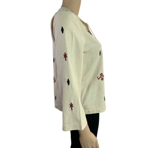 Madewell Women's Size XXS Blouse Ivory 100% Silk Embroidered Details Pom Pom Tie - Picture 6 of 10